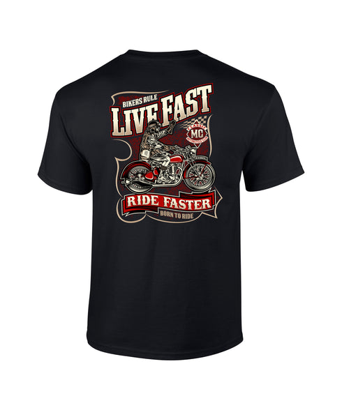 Biker T-Shirt Vintage Motorcycle Classic Bike Custom Chopper Live Fast Ride Faster